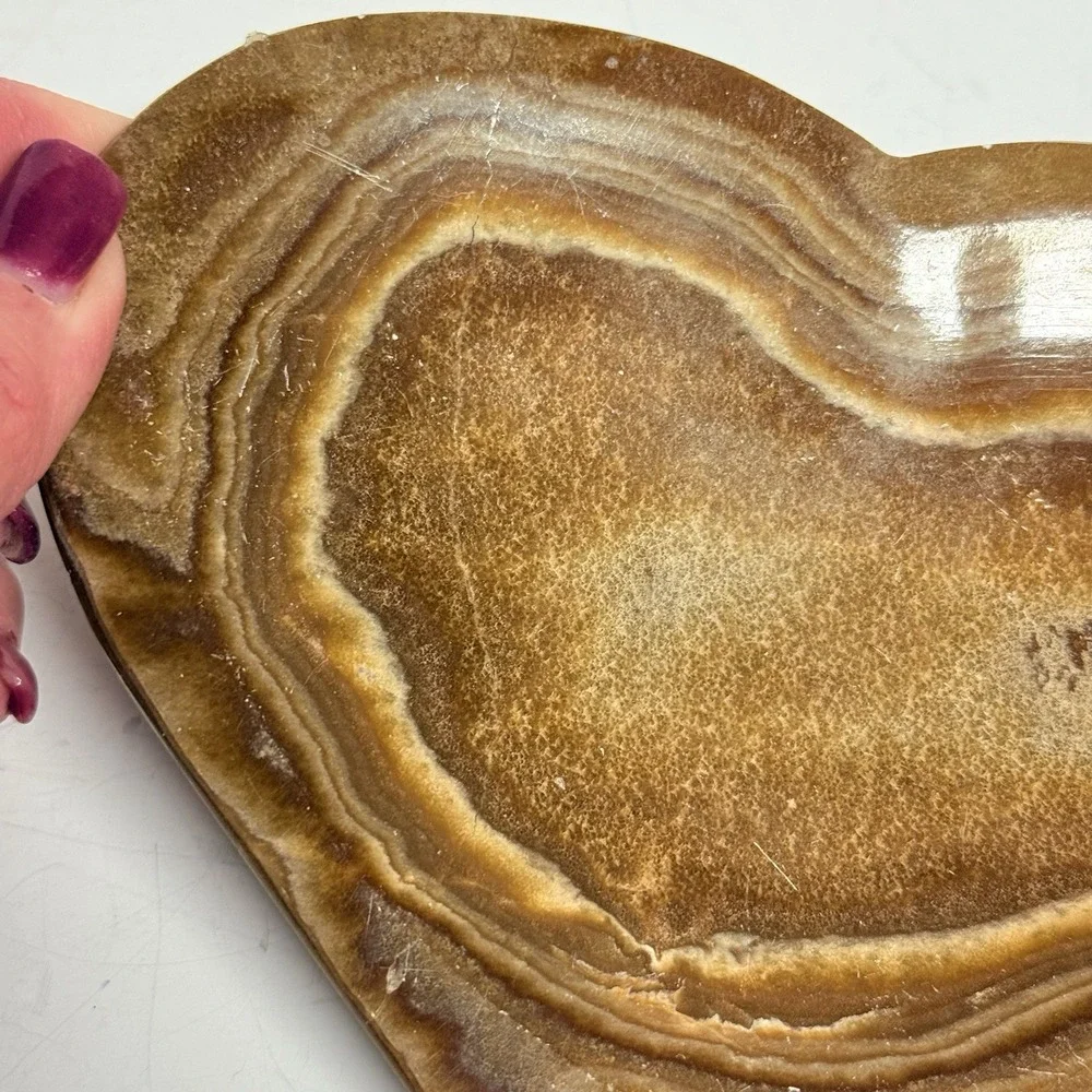 Banded Calcite Heart Shaped Dish Joshua Tree Stone Brown Rock Plate READ - Picture 3 of 8